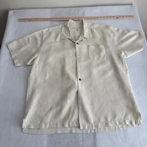 Mens Tommy Bahama 100% Silk Size XL Original Fit Cream Hawaiian Camp Shirt
